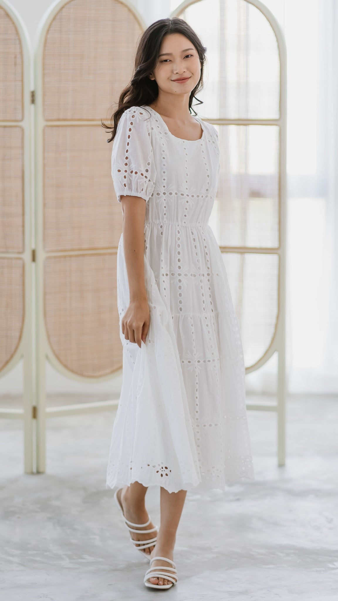 Sweet Disposition Broderie Dress in White [ONLINE ONLY]