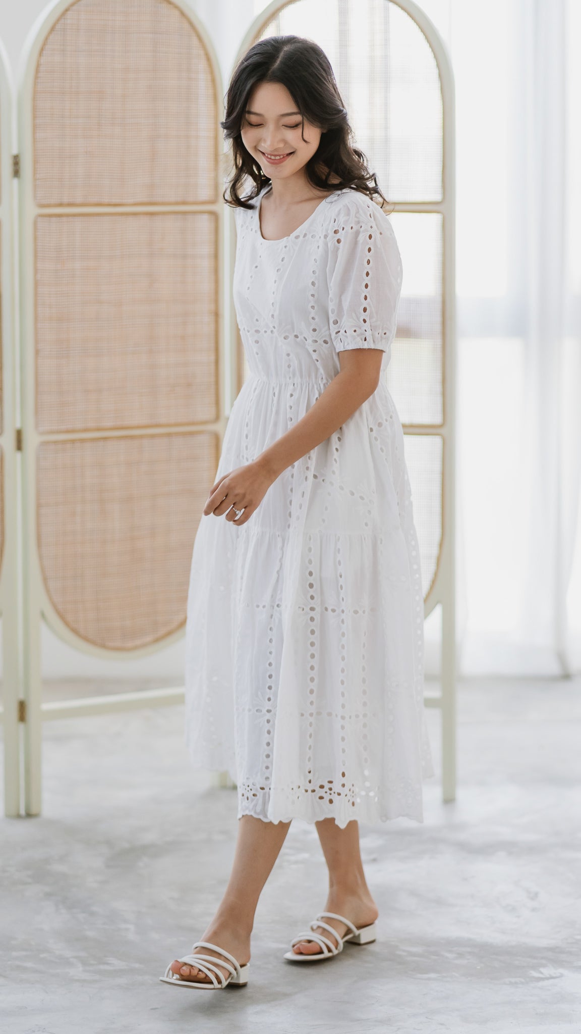 Sweet Disposition Broderie Dress in White [ONLINE ONLY]