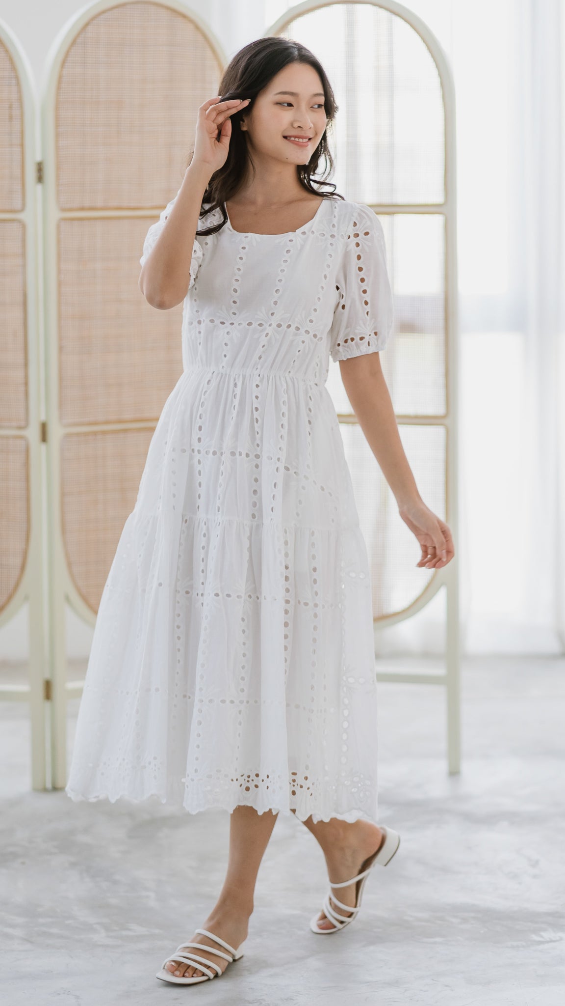 Sweet Disposition Broderie Dress in White [ONLINE ONLY]
